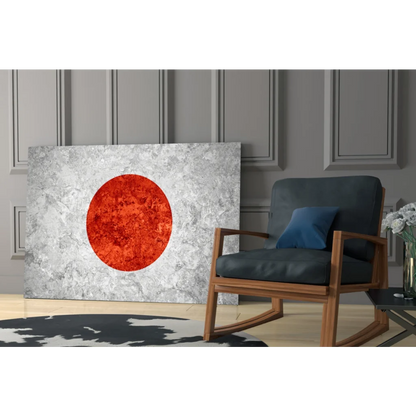 Japanese flag textured canvas wall art print with metallic silver background