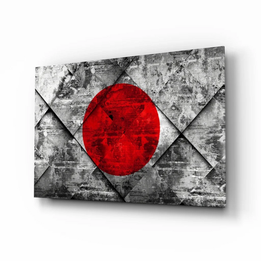 Bold red circle abstract canvas wall art on distressed gray background