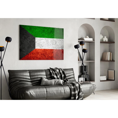 Kuwaiti Flag Canvas Wall Art with Distressed Texture | Contemporary Home Wall Art | vintageantiquesgifts.com