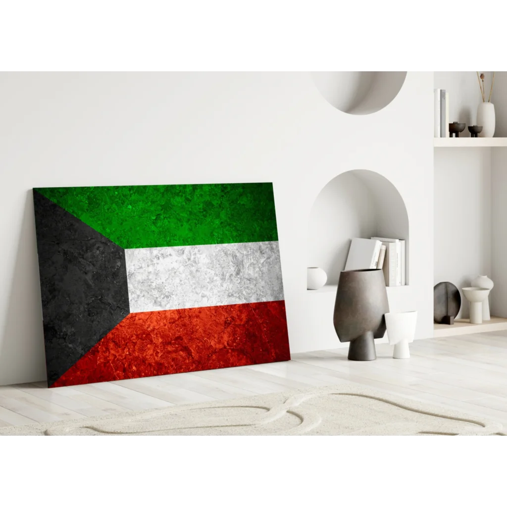 Kuwaiti Flag Canvas Wall Art with Distressed Texture | Modern Wall Art Decor | vintageantiquesgifts.com