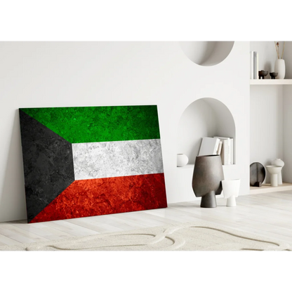 Kuwaiti Flag Canvas Wall Art with Distressed Texture | Modern Wall Art Decor | vintageantiquesgifts.com
