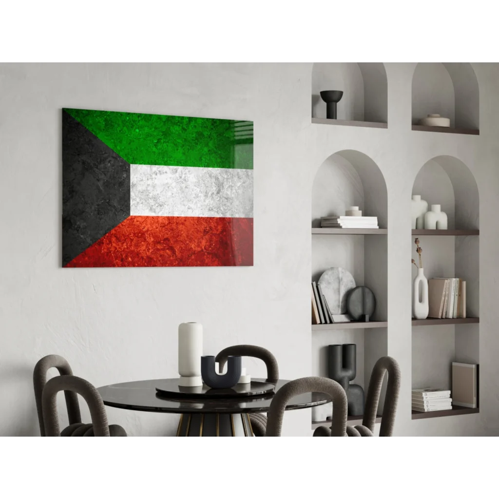 Kuwaiti flag canvas wall art with textured glossy stripes