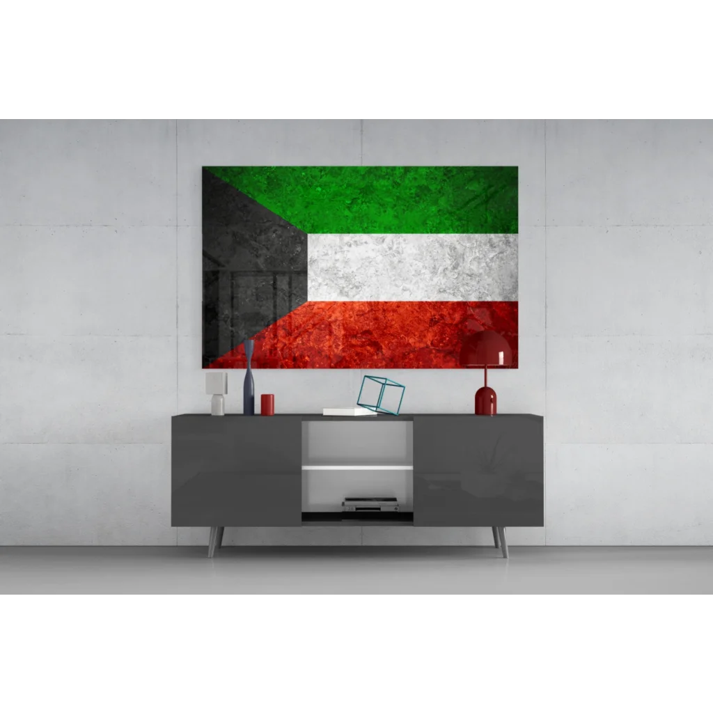 Kuwaiti flag canvas wall art with distressed texture