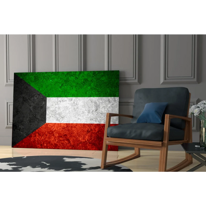 Textured Kuwaiti flag canvas wall art in green, white, red, black