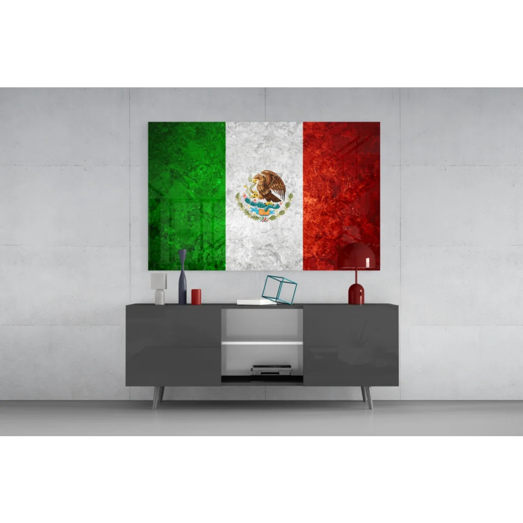Vibrant Mexican Flag Canvas Wall Art with Golden Eagle Emblem