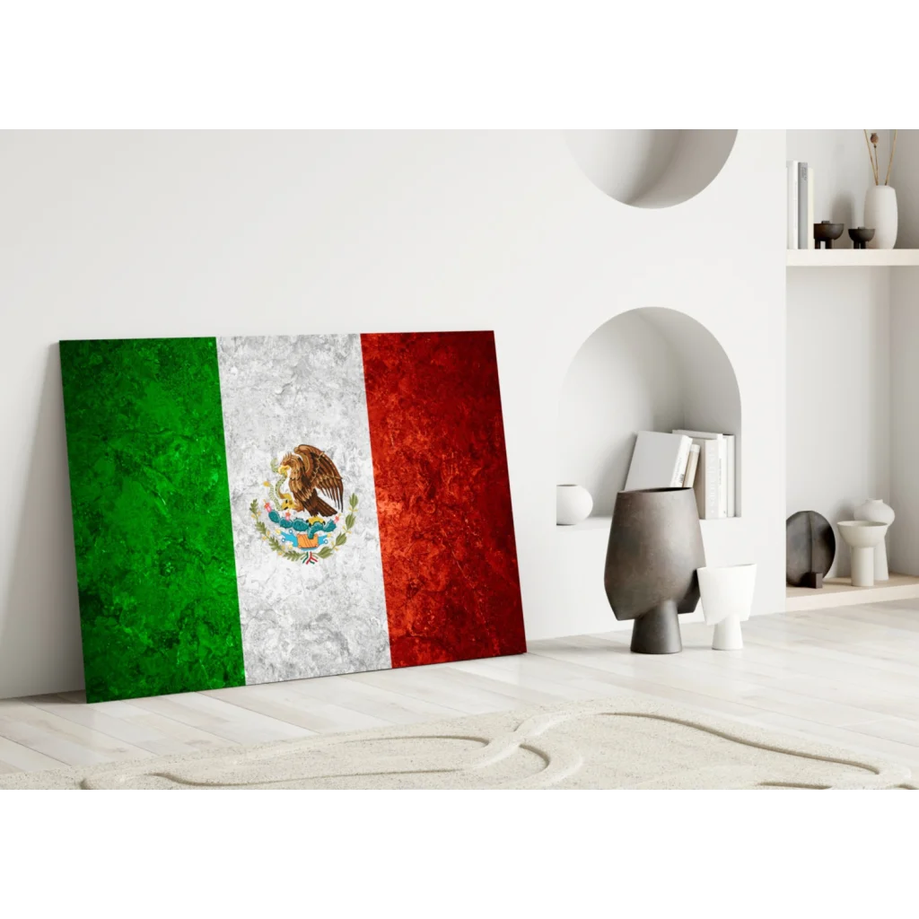 Vintage Mexican Flag Canvas Wall Art with Golden Eagle | Modern Wall Art Decor | vintageantiquesgifts.com