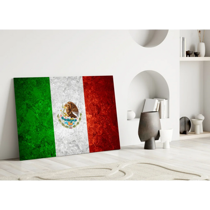 Vintage Mexican Flag Canvas Wall Art with Golden Eagle | Modern Wall Art Decor | vintageantiquesgifts.com