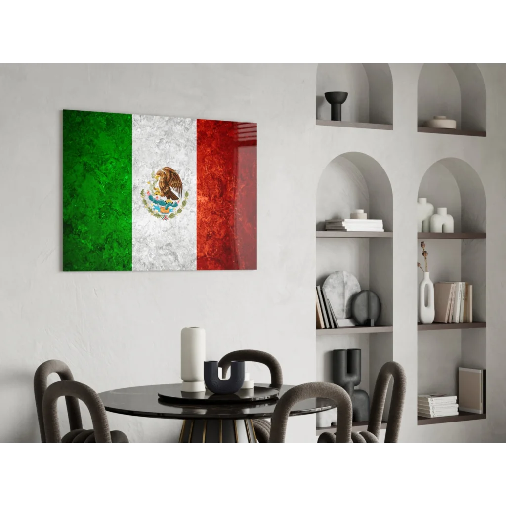 Vibrant Mexican Flag wall art canvas with golden eagle emblem
