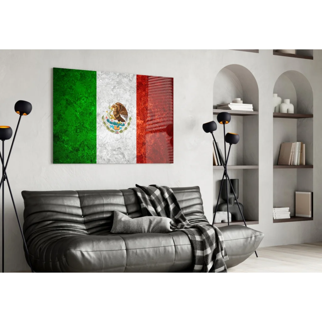 Vintage Mexican Flag Canvas Wall Art with Golden Eagle | Contemporary Home Wall Art | vintageantiquesgifts.com