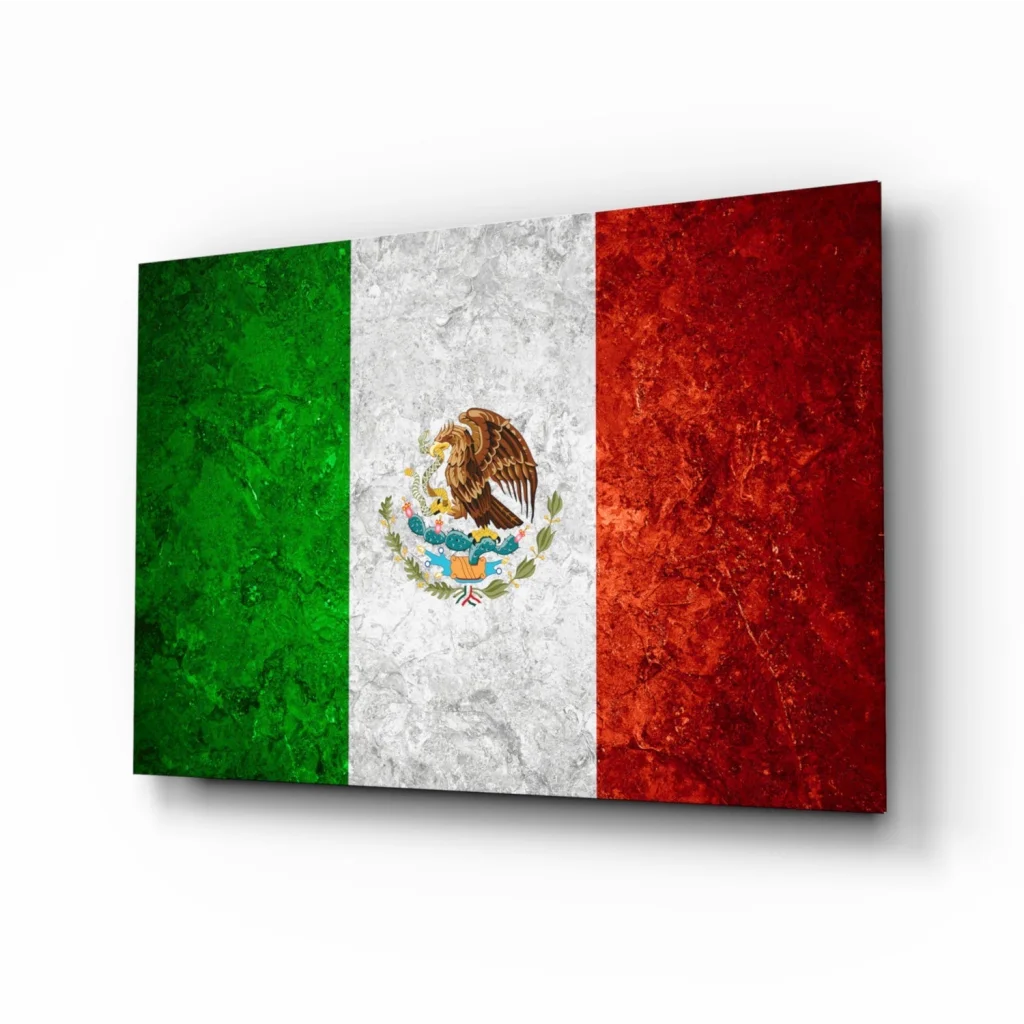 Vintage Mexican Flag Canvas Wall Art with Golden Eagle | Insigneart USA | vintageantiquesgifts.com