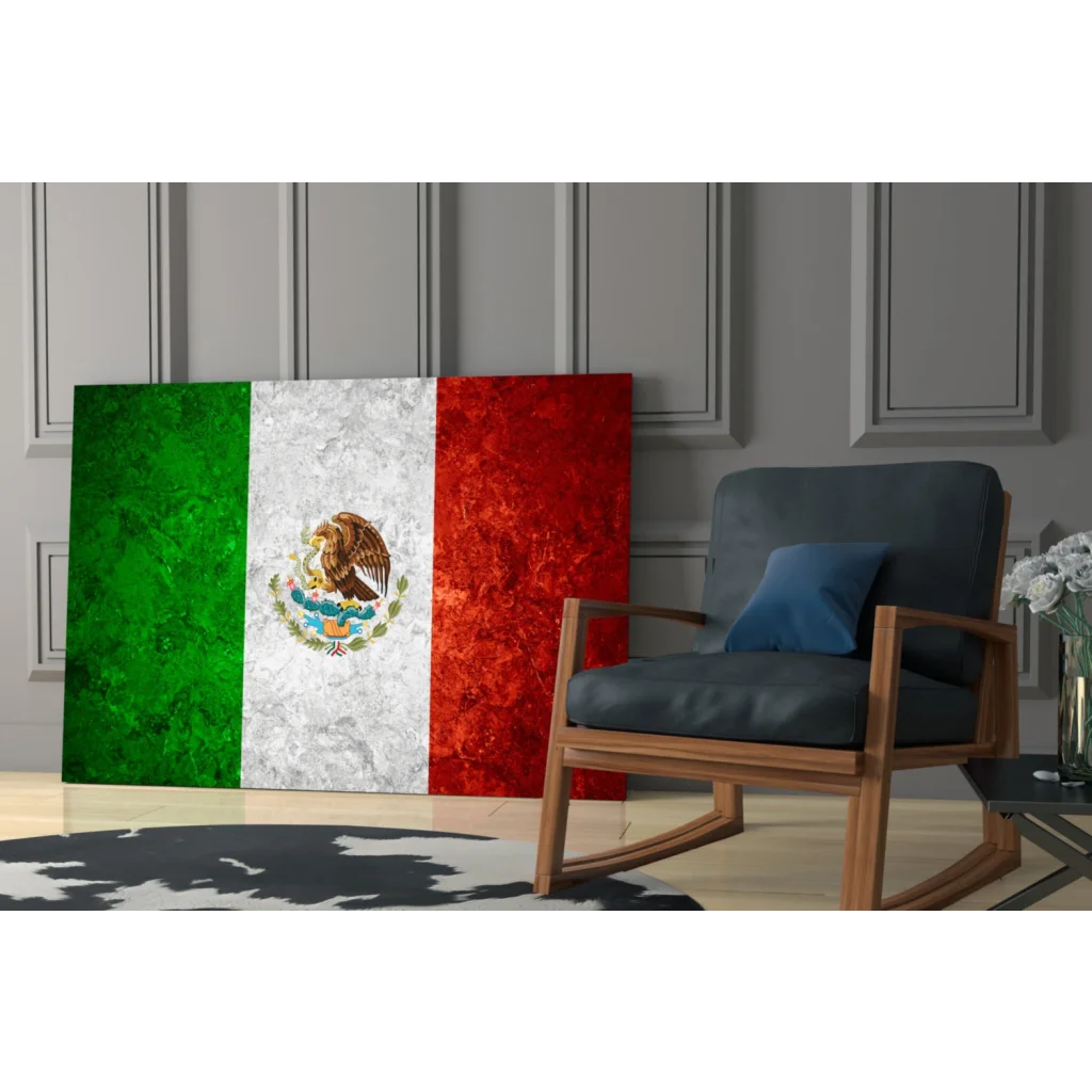 Vintage Mexican flag canvas wall art with distressed marbled eagle