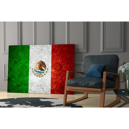Vintage Mexican flag canvas wall art with distressed marbled eagle