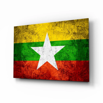 Distressed Myanmar flag wall art canvas with weathered texture