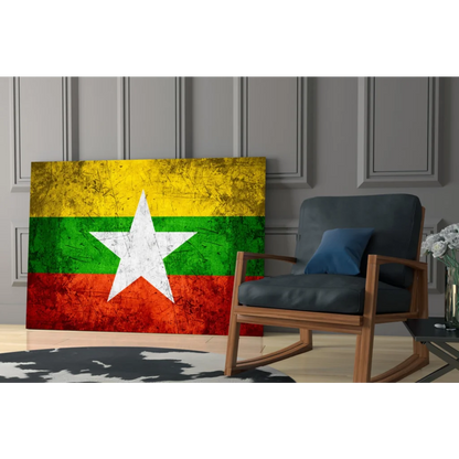 Distressed Myanmar flag canvas wall art with vibrant weathered texture