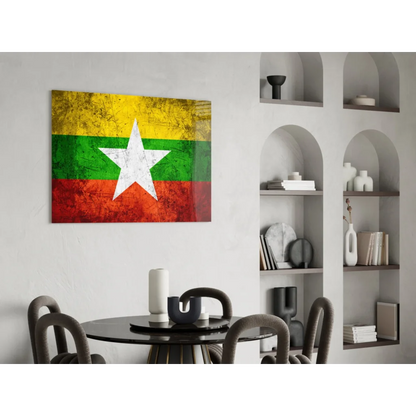Distressed Myanmar flag canvas wall art with weathered texture