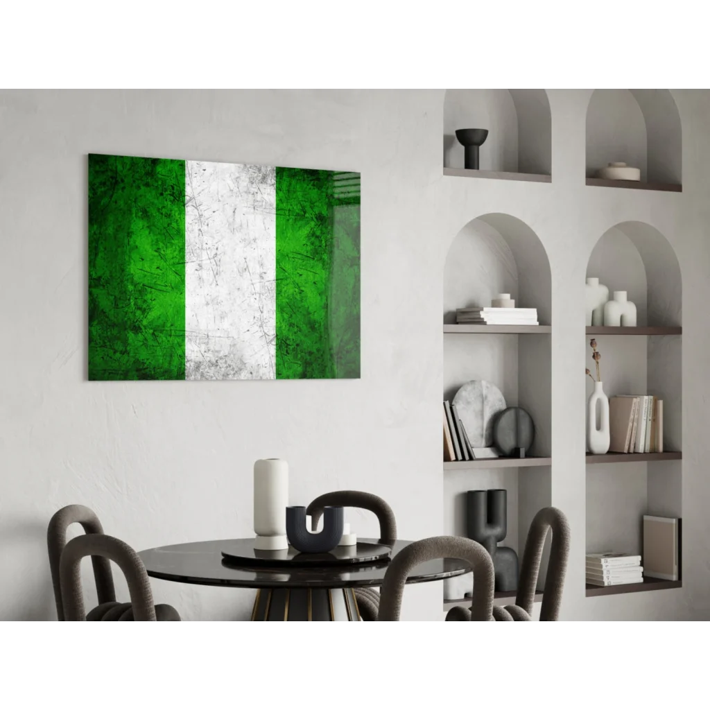 Distressed Nigerian flag canvas wall art with vibrant green stripes