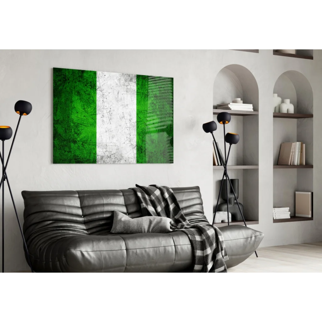 Distressed Nigerian flag canvas wall art with vibrant green stripes