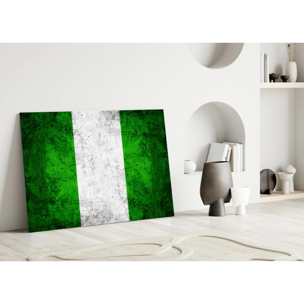 Distressed Nigerian flag canvas wall art with vibrant green stripes