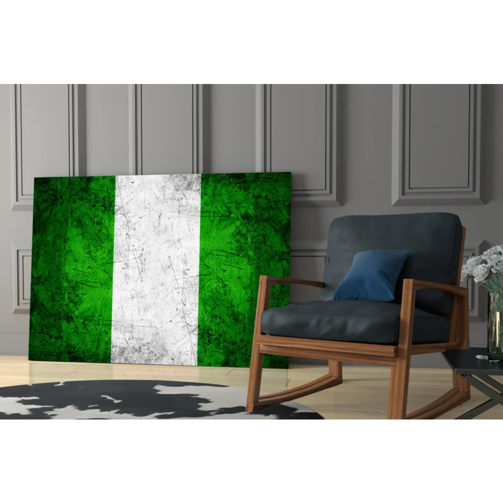 Distressed Nigerian flag canvas wall art with vibrant green stripes