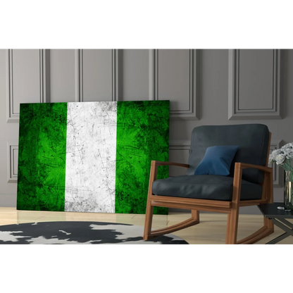 Distressed Nigerian flag canvas wall art with vibrant green stripes