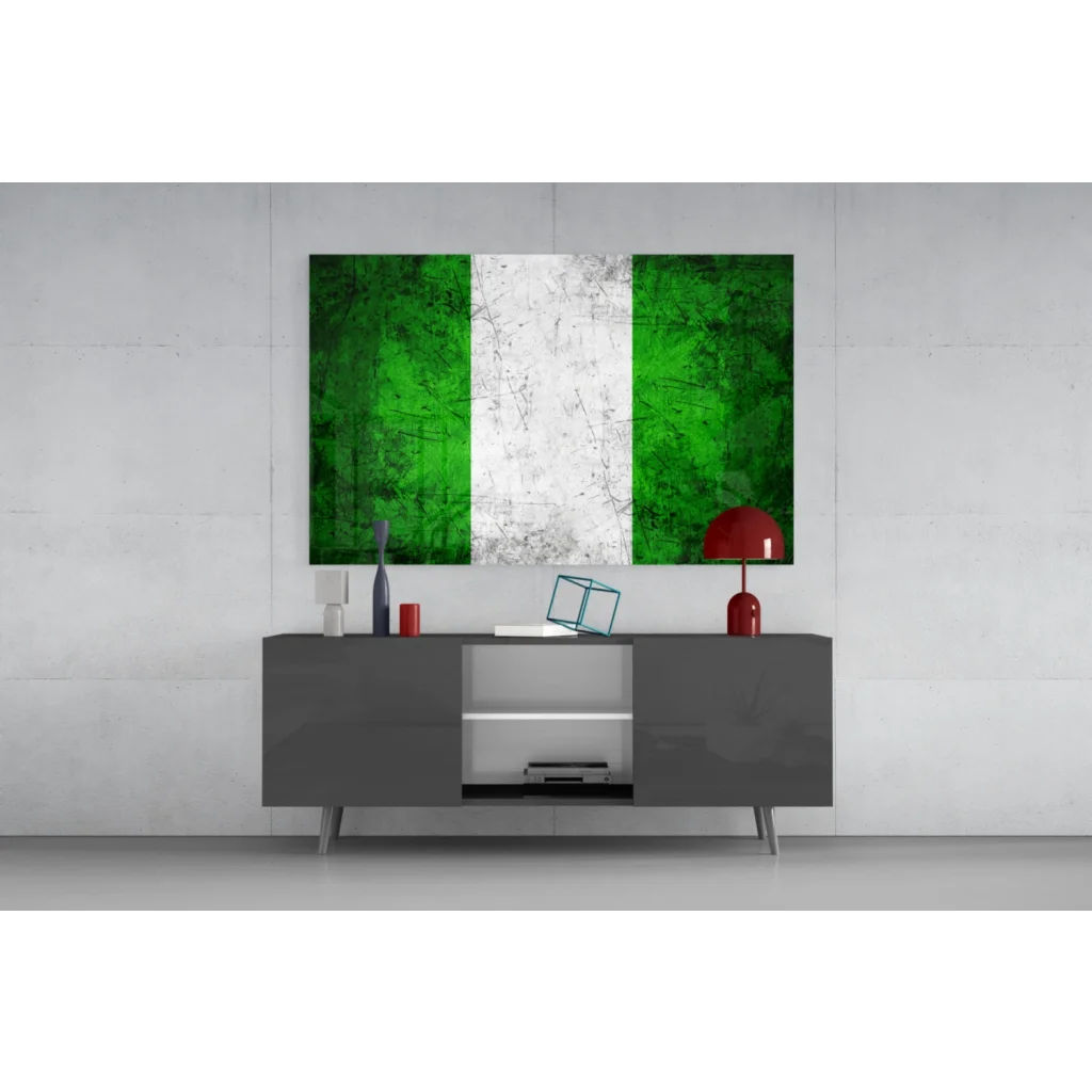 Distressed Nigerian flag canvas wall art with vibrant green stripes