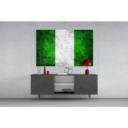 Distressed Nigerian flag canvas wall art with vibrant green stripes