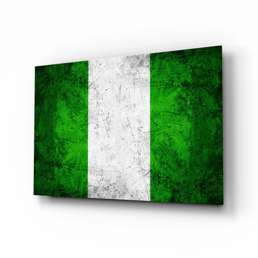 Distressed Nigerian flag canvas wall art with vibrant green stripes