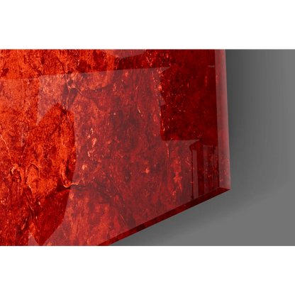 Vibrant red translucent marbled acrylic wall art with distressed Norwegian flag texture