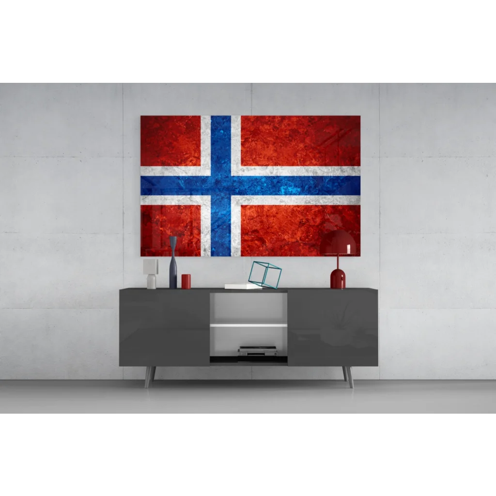 Vibrant textured Norwegian flag canvas wall art in red white blue