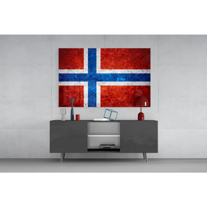 Vibrant textured Norwegian flag canvas wall art in red white blue