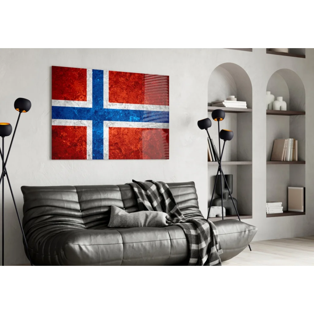 Vintage Norwegian Flag Canvas Wall Art with Distressed Texture | Contemporary Home Wall Art | vintageantiquesgifts.com