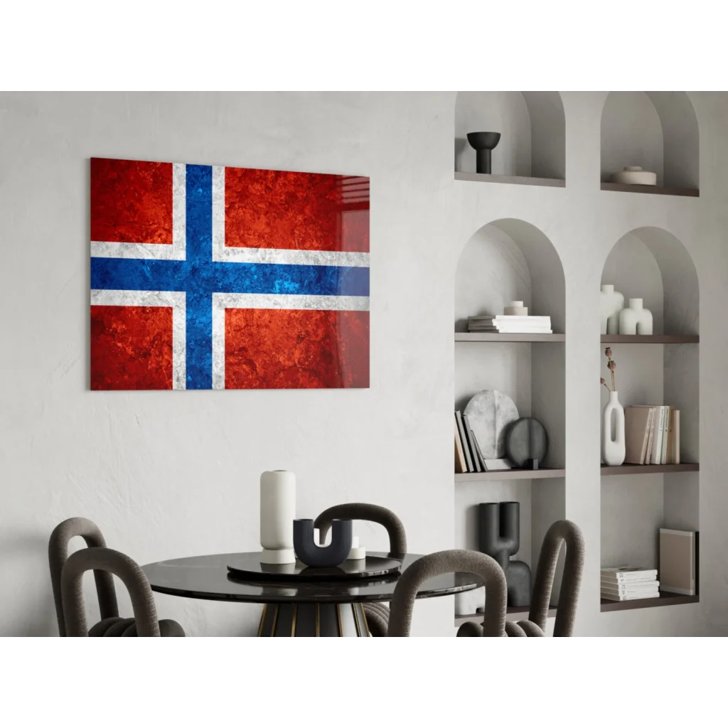 Vintage Norwegian flag distressed texture wall art canvas