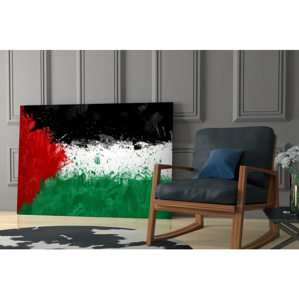 Vibrant Palestinian flag abstract splatter wall art canvas print