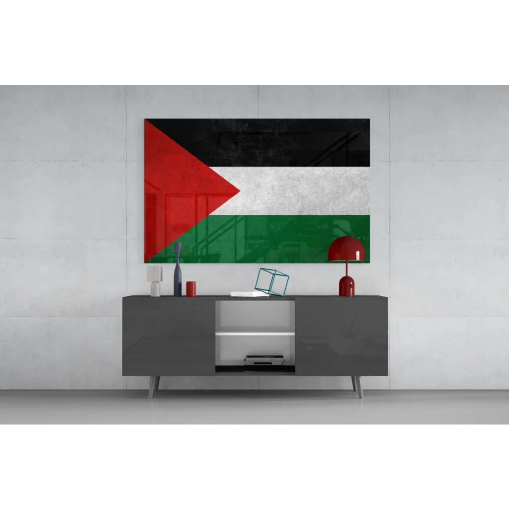 Bold Palestinian flag canvas wall art with glossy red, black, green stripes