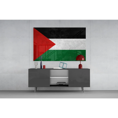Bold Palestinian flag canvas wall art with glossy red, black, green stripes