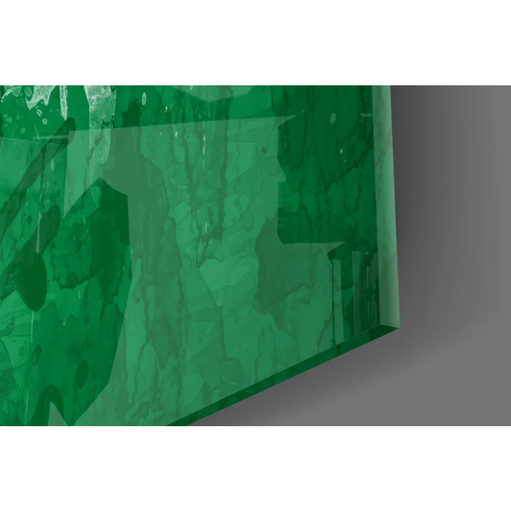 Translucent green marbled glass wall art evoking Palestinian flag abstract