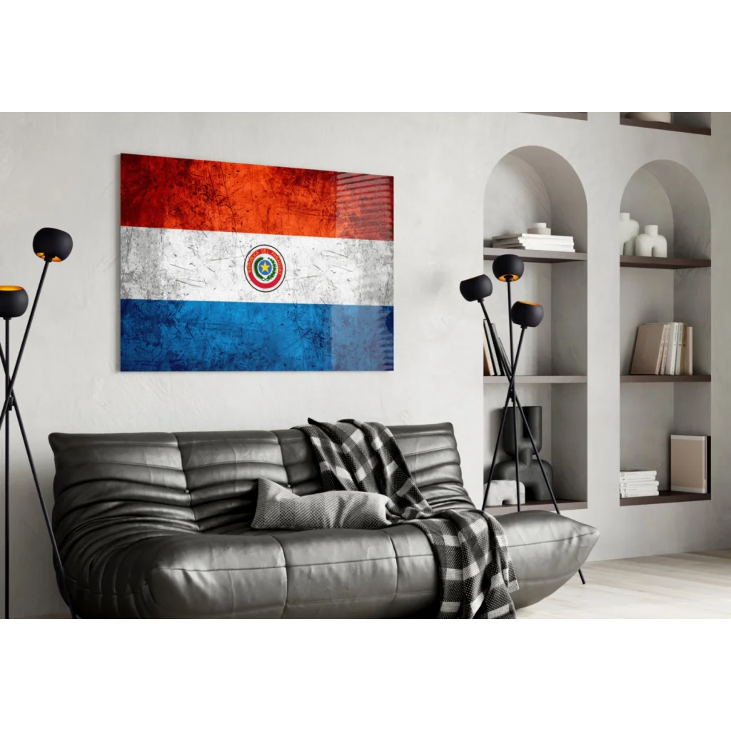 Vintage Paraguayan Flag Canvas Wall Art with Distressed Finish | Contemporary Home Wall Art | vintageantiquesgifts.com