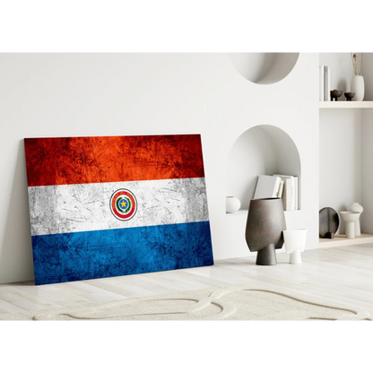 Vintage Paraguayan Flag Canvas Wall Art with Distressed Finish | Modern Wall Art Decor | vintageantiquesgifts.com