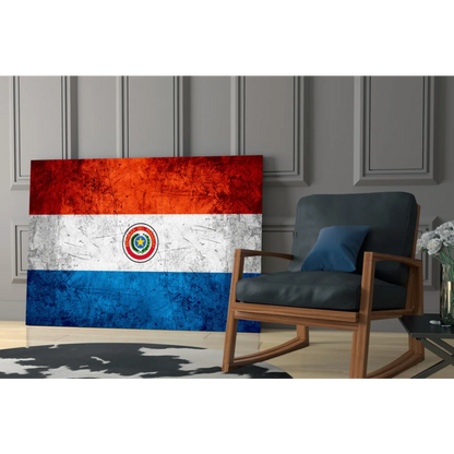 Distressed Paraguayan flag canvas wall art with vintage weathered texture