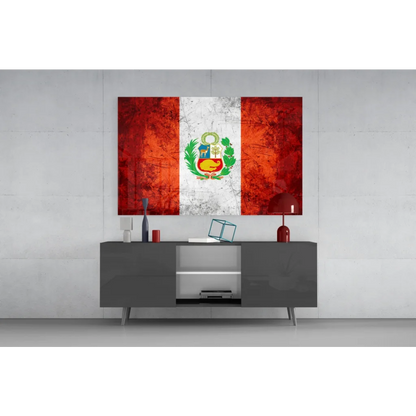 Distressed Peruvian flag canvas wall art with weathered texture