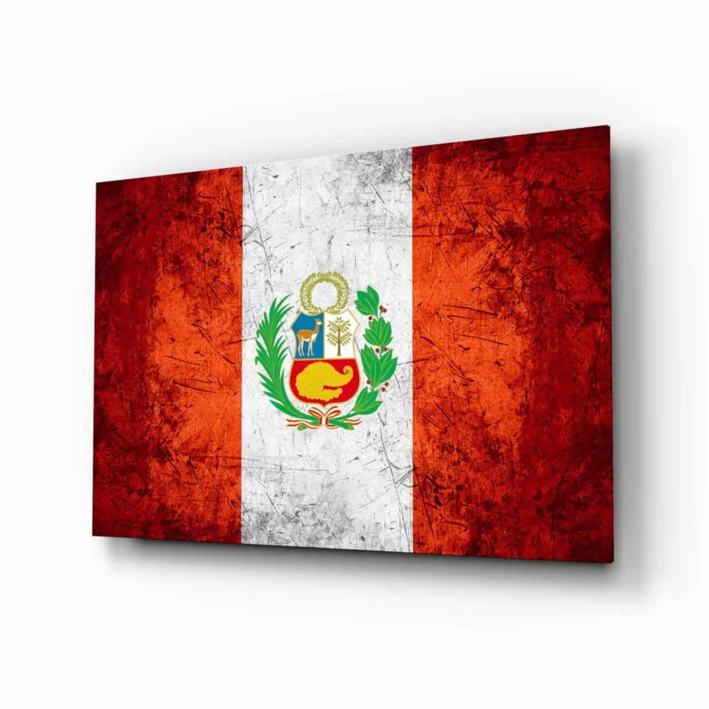 Peruvian Flag Canvas Wall Art with Vibrant National Emblem | Insigneart USA | vintageantiquesgifts.com