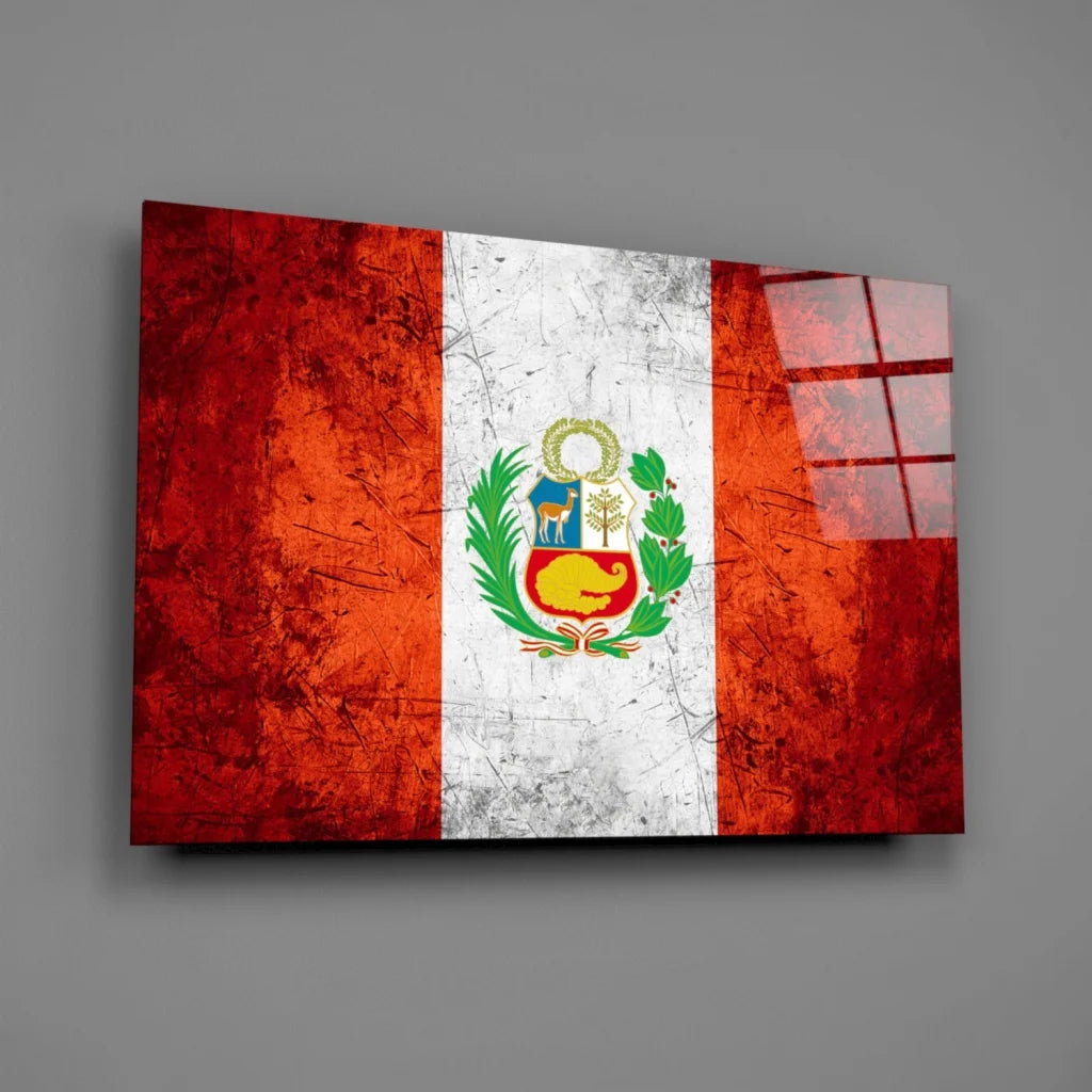 Peruvian Flag Canvas Wall Art with Vibrant National Emblem | Glass Wall Art Print | vintageantiquesgifts.com