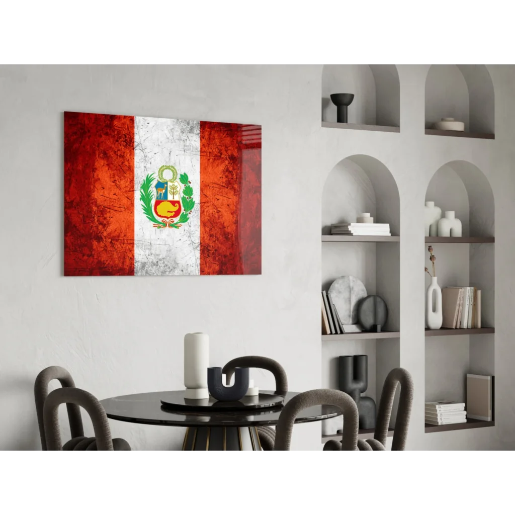 Distressed Peruvian flag canvas wall art with textured vibrant emblem