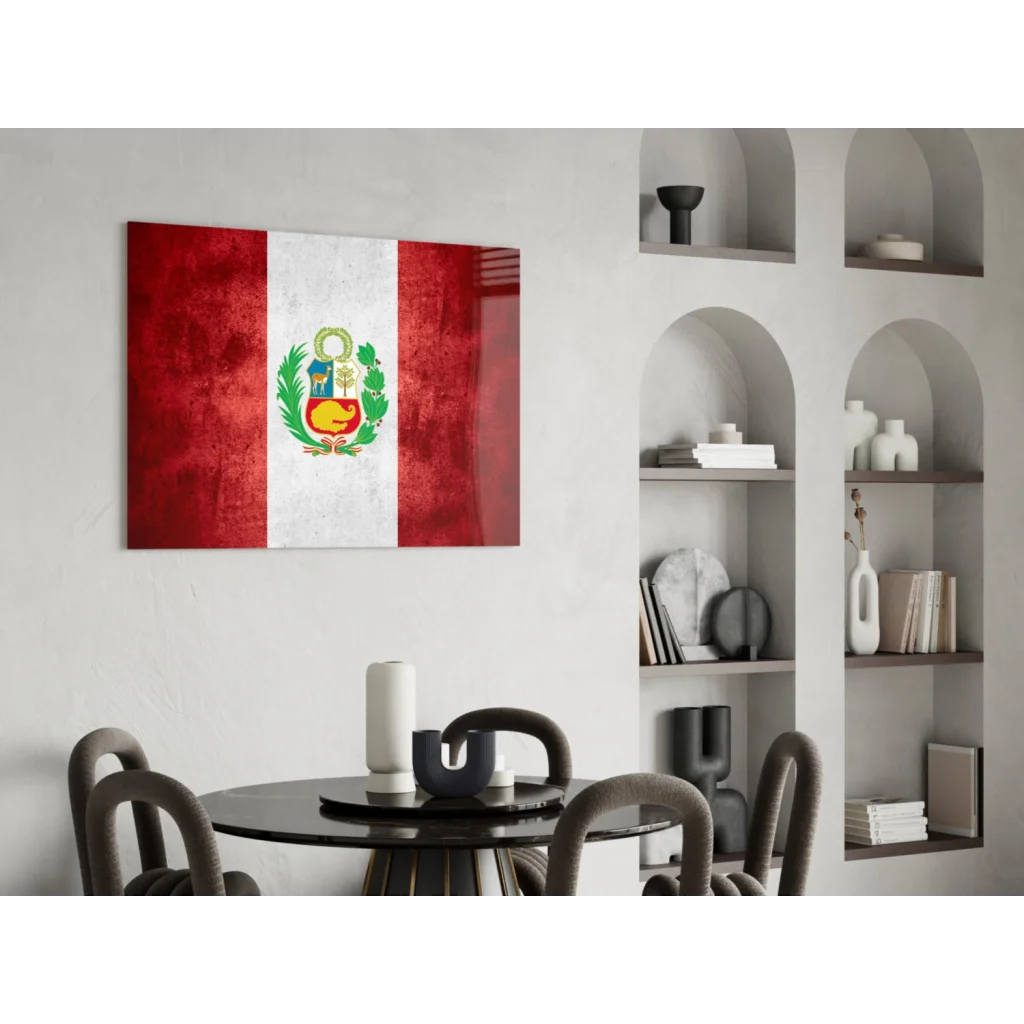 Peruvian flag canvas wall art with textured red white stripes emblem