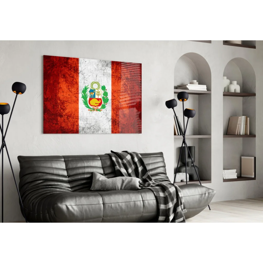 Peruvian Flag Canvas Wall Art with Vibrant National Emblem | Contemporary Home Wall Art | vintageantiquesgifts.com