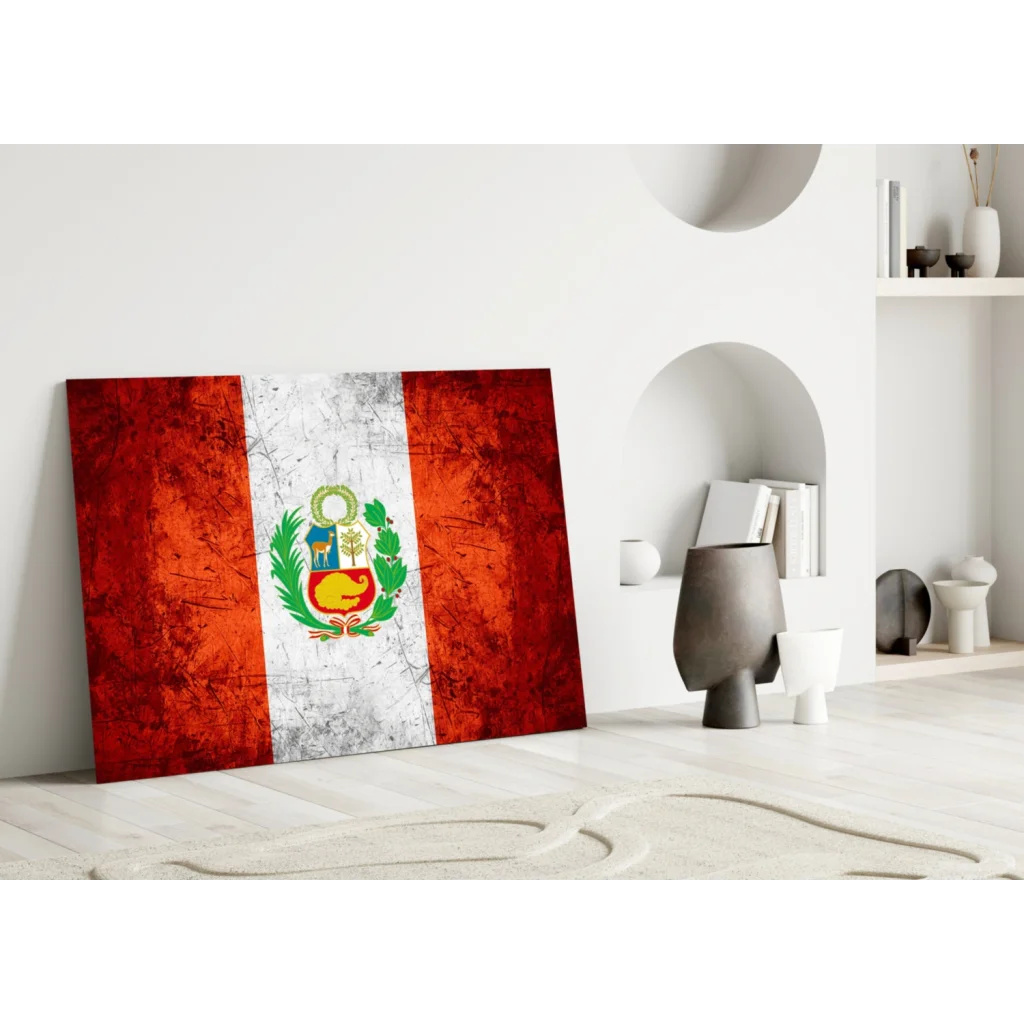 Peruvian Flag Canvas Wall Art with Vibrant National Emblem | Modern Wall Art Decor | vintageantiquesgifts.com