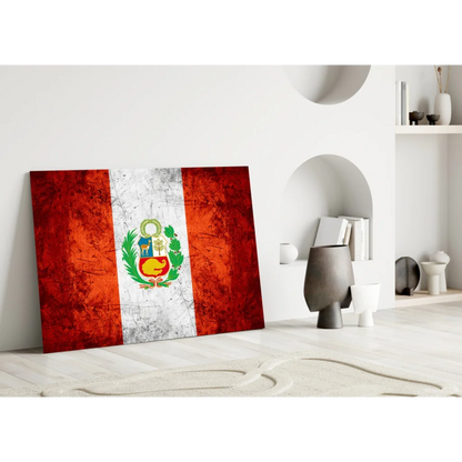 Peruvian Flag Canvas Wall Art with Vibrant National Emblem | Modern Wall Art Decor | vintageantiquesgifts.com
