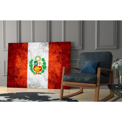 Vibrant Peruvian flag canvas wall art with red white emblem