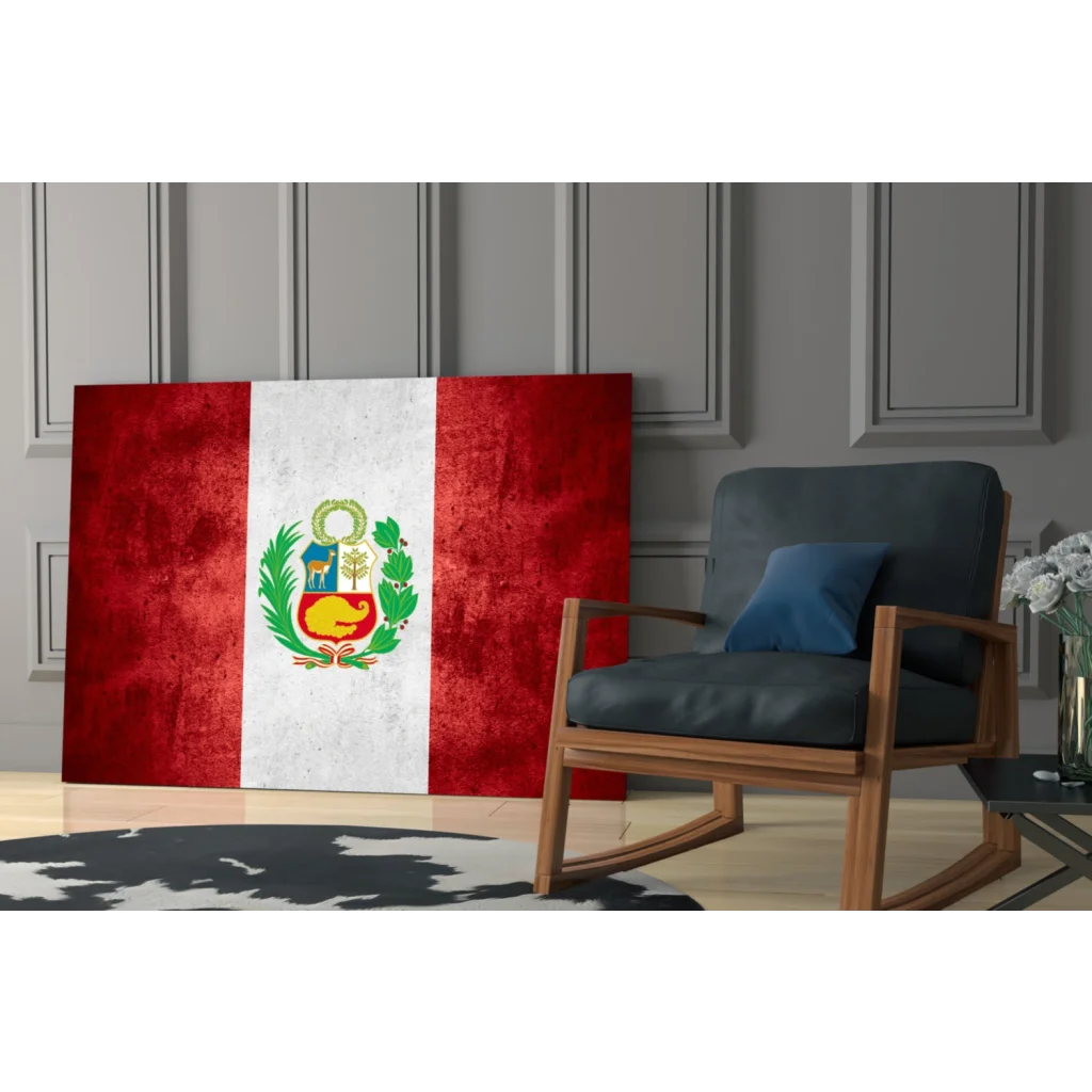 Peruvian Flag Canvas Wall Art with Textured Red White Stripes
