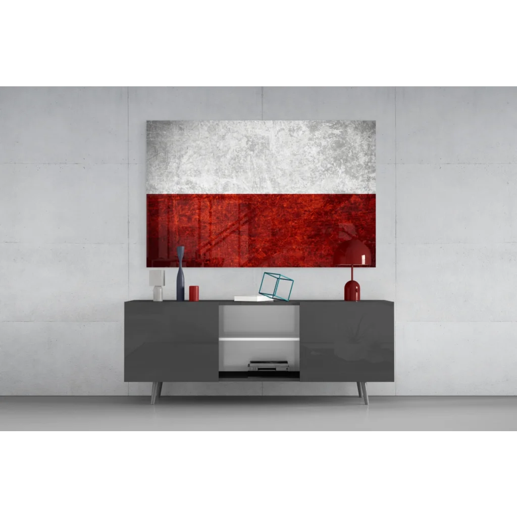 Modern Polish flag wall art canvas with textured silver and red split design